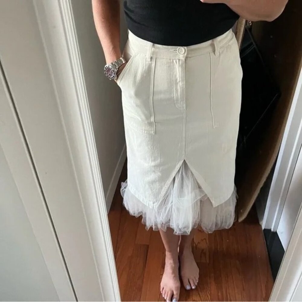 Le Superbe Mr & Mrs Benjamin midi skirt off-white tulle hem stretch size 8 - Picture 3 of 14